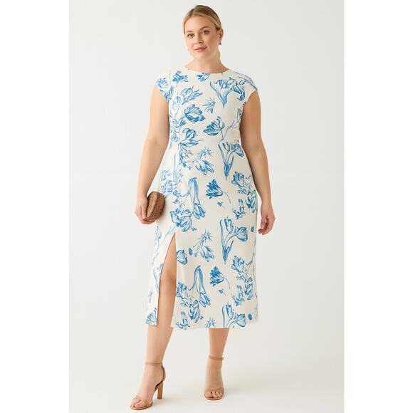 Reformation Frasier Floral Midi Dress 18 Blue White NWT - Picture 1 of 8